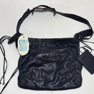 Balenciaga Courier XL Navy Blue Leather Crossbody Bag